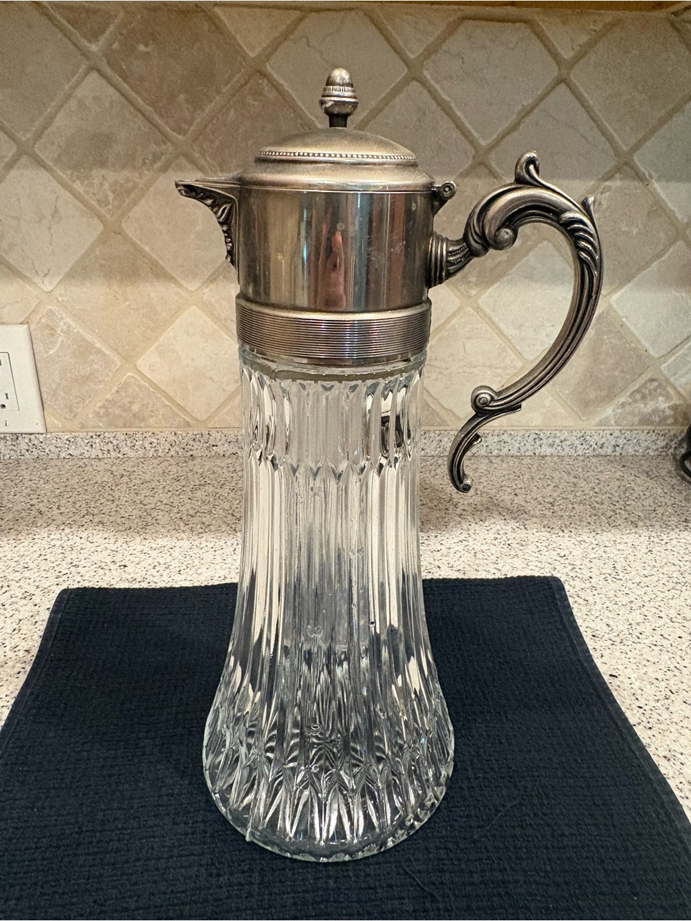 Vintage Italian silver-plated / cut-glass claret jug or beverage carafe